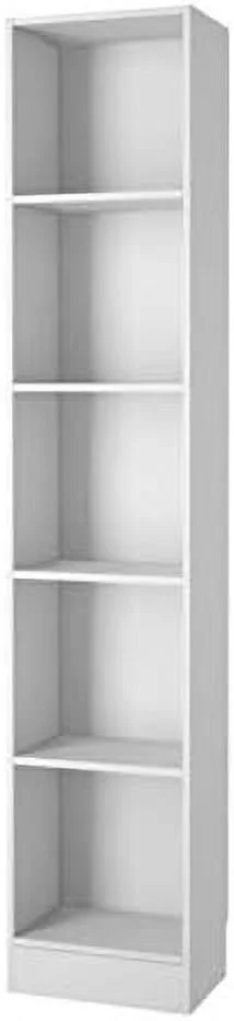 White Modern 5 Tier Tall Bookshelf Compact Size 10.5"D x 16"W x 80"H Living Room Office Shelves Storage Furniture Display Stand