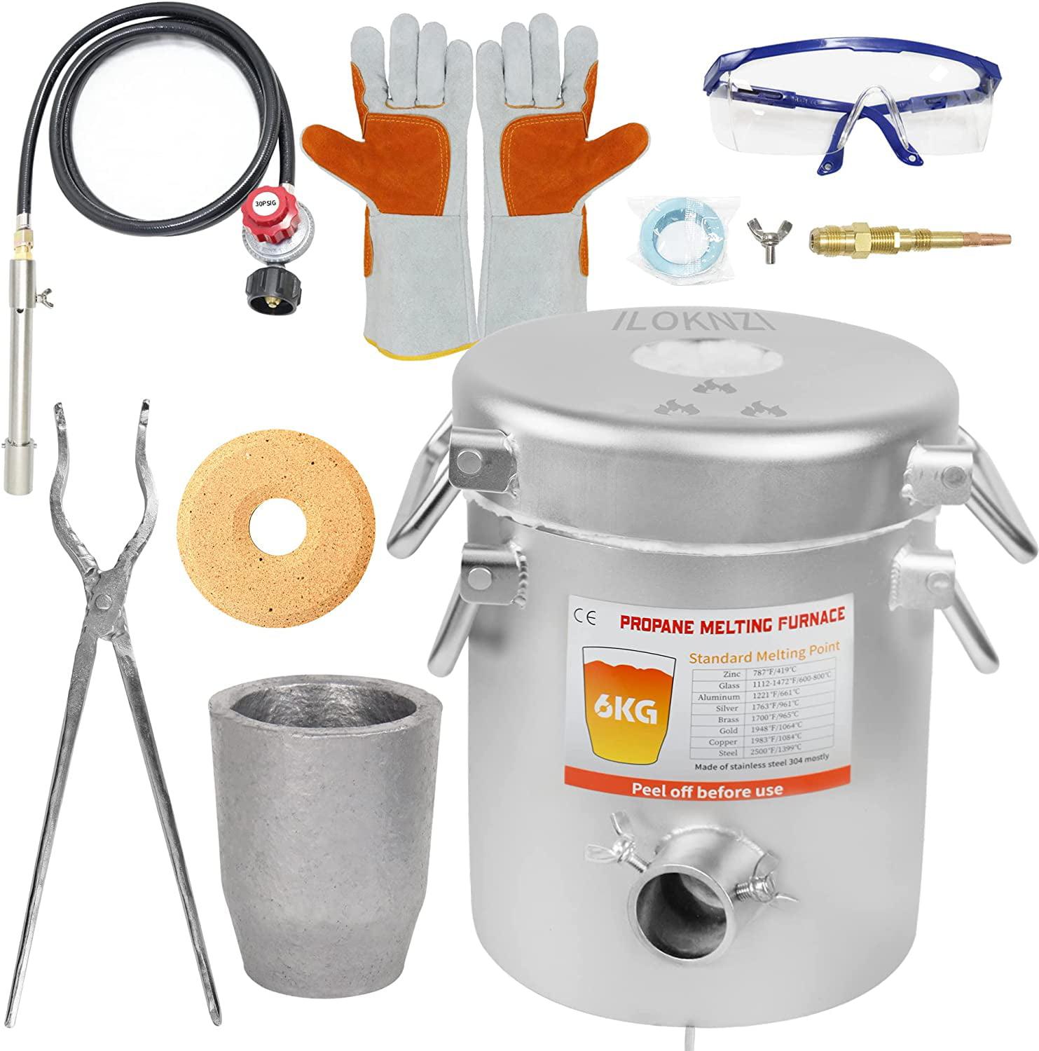 Xchenbi Propane Melting Furnace Kits 6Kg13Lb Graphite Crucible Up To 2372F Made Of Steel Barrel Smelt Metalwith Goggles And High Temperature Gloves