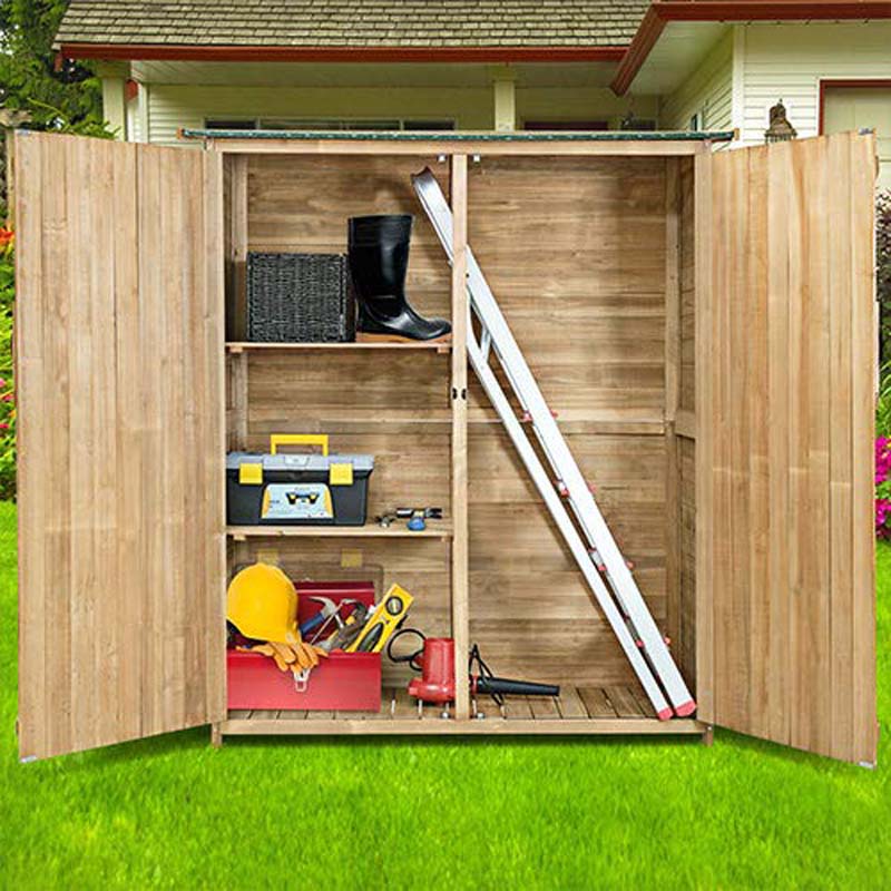 65Quot Wooden Storage Shed Outdoor Garden Tool Storage Cabinet With Lockable Doors - Durable Tools For Home Projects
