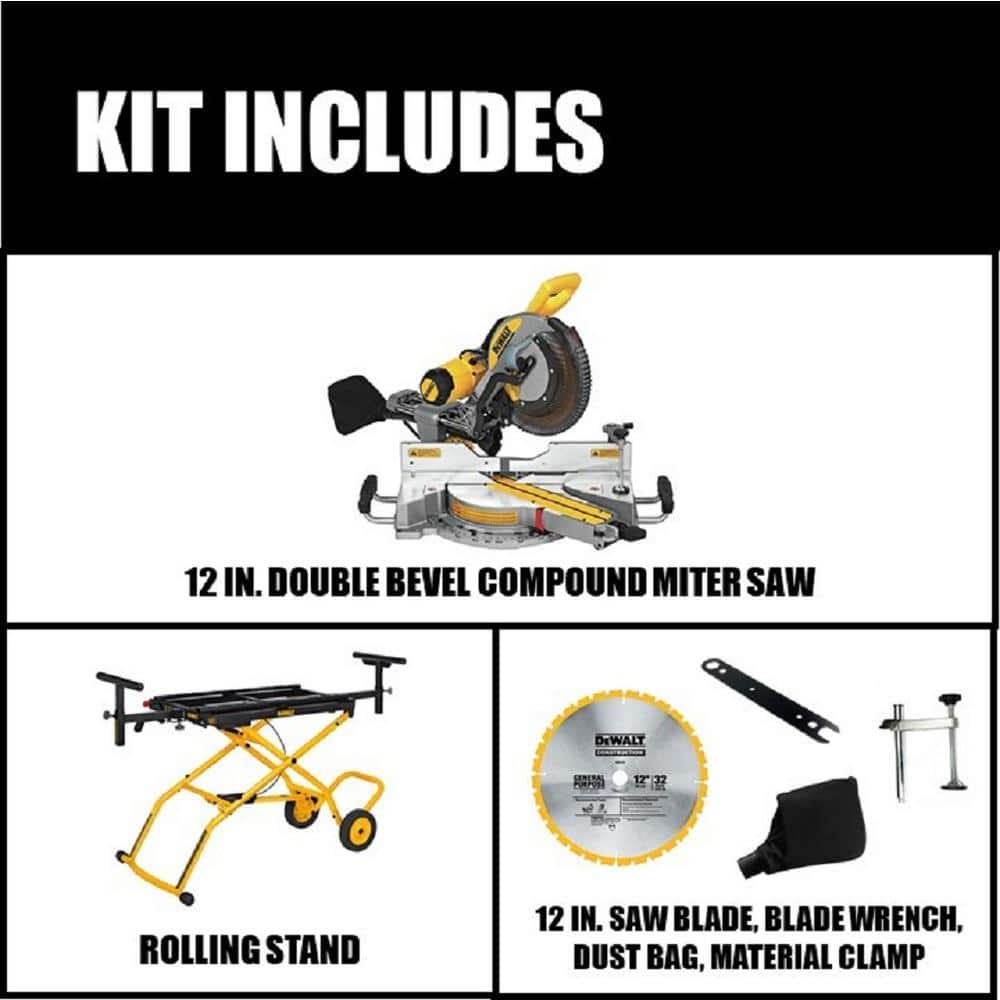 15 Amp Corded 12 in. Double Bevel Sliding Compound Miter Saw and 32-1/2 in. x 60 in. Rolling Miter Saw Stand DWS779WDWX726