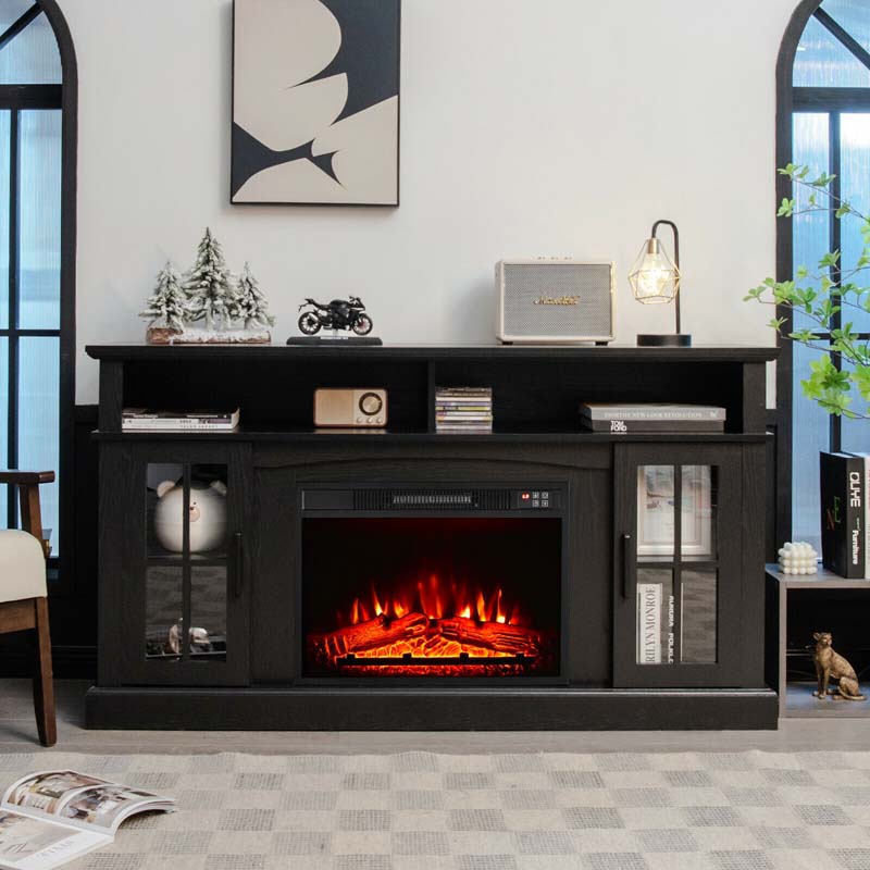 58Quot Tv Console With 23Quot Fireplace Insert Fireplace Tv Stand For Tvs Up To 65 Inches 1400W Electric Fireplace Heater