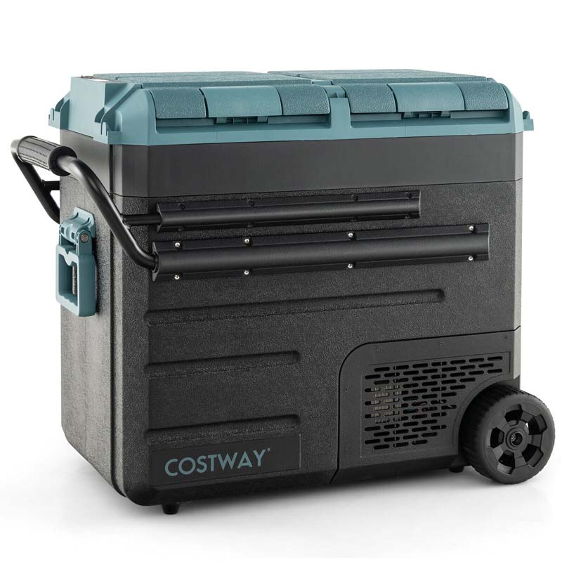 61 Quart Dual Zone Car Refrigerator With Wheels 12V24V Dc Amp 100 240V Ac Portable Car Fridge Cooler Freezer