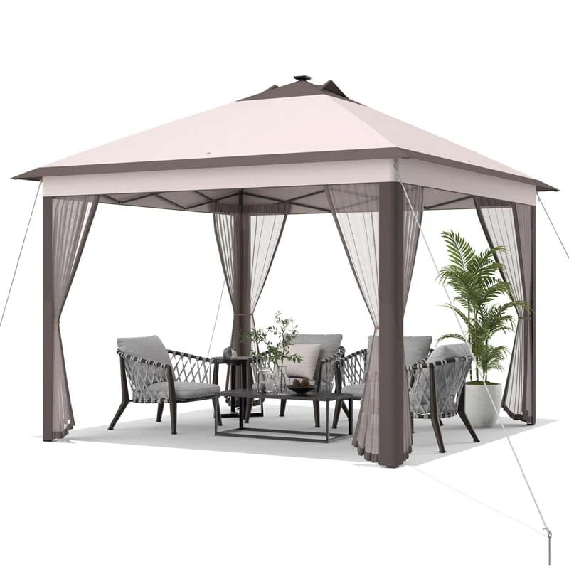 11 X 11 Ft Pop Up Gazebo Tent Portable Canopy Shelter With Carry Bag Amp Mesh Netting Amp Led Lights