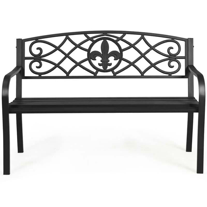 50Quot Weatherproof Outdoor Patio Bench With Pattern Backrest Heavy Duty Metal Park Bench For Garden Backyard Porch