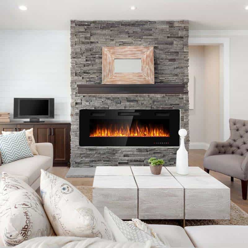 50Quot Ultra Thin Electric Fireplace Insert 1500W Recessed Amp Wall Mounted Fireplace Heater With 12 Flame Colors