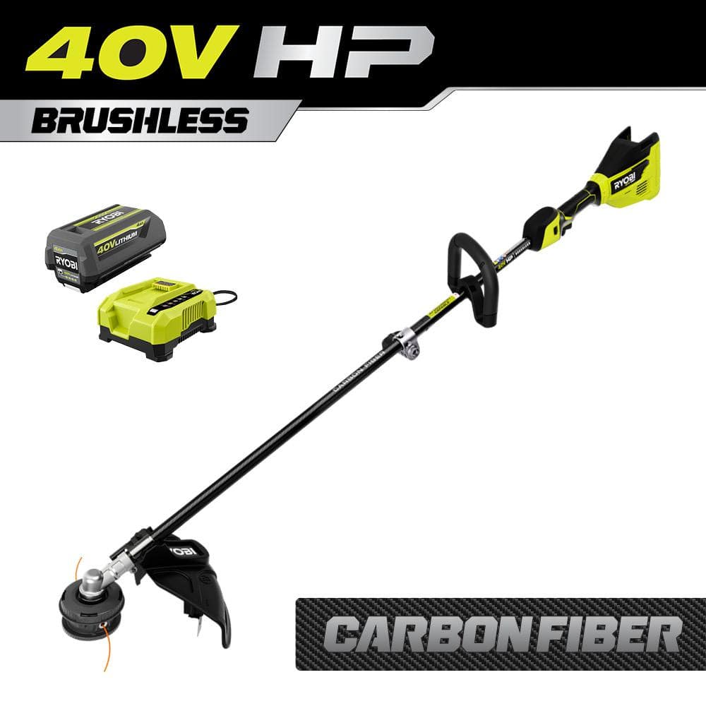 40V HP Brushless 15 in. Cordless Carbon Fiber Shaft Attachment Capable String Trimmer with 4.0 Ah Battery and Charger RY40290