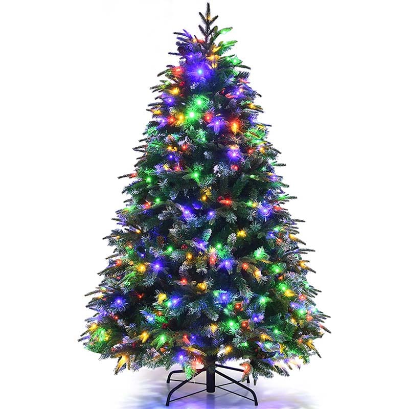 5679Ft Snowy Leaves Pre Lit Hinged Artificial Christmas Tree With 11 Flash Modes Amp Multi Color Lights