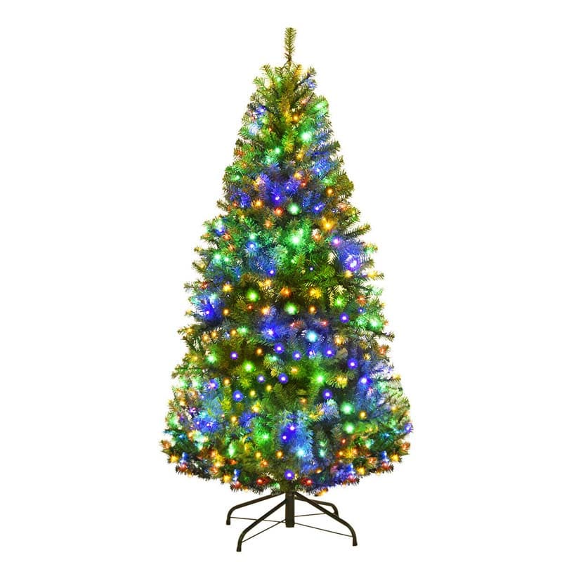 Premium Hinged Prelit Artificial Christmas Tree With Multi Color Led Lights 11 Lighting Modes Metal Stand