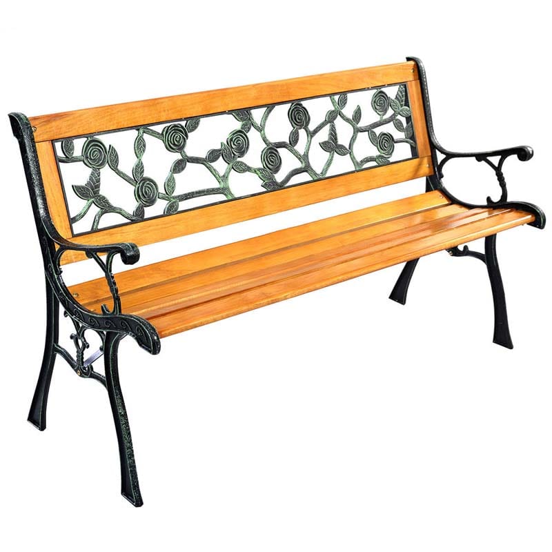 50Quot Garden Park Bench Cast Iron Amp Hardwood Weatherproof Outdoor Bench Patio Porch Loveseat Chair - Comfortable And Ergonomic Design