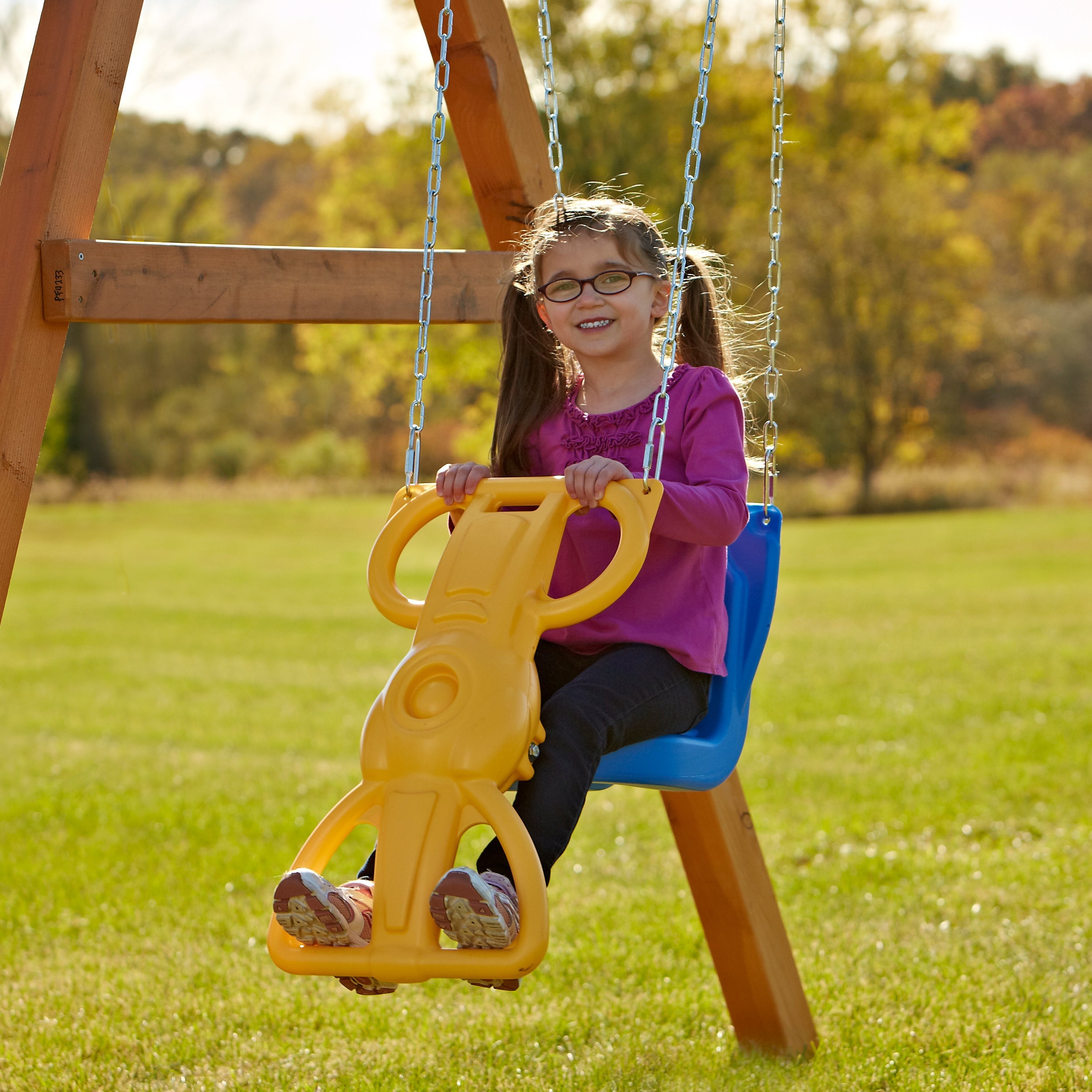 Swing-N-Slide Wind Rider Glider Swing with Chains, Blue and Yellow