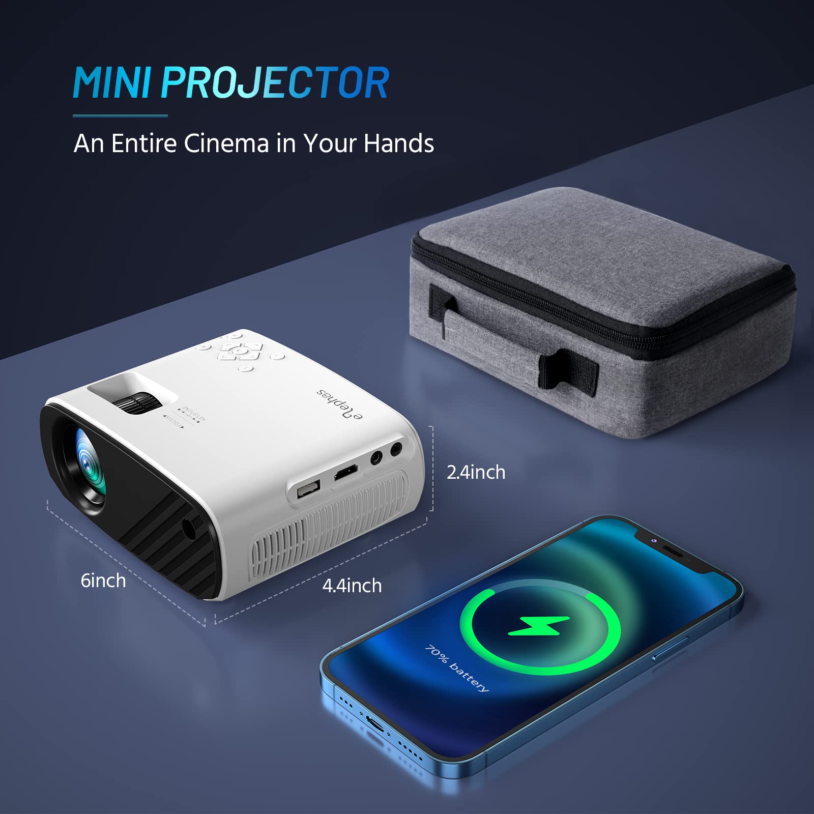 Mini Projector for iPhone, ELEPHAS 2023 Upgraded 1080P HD Projector