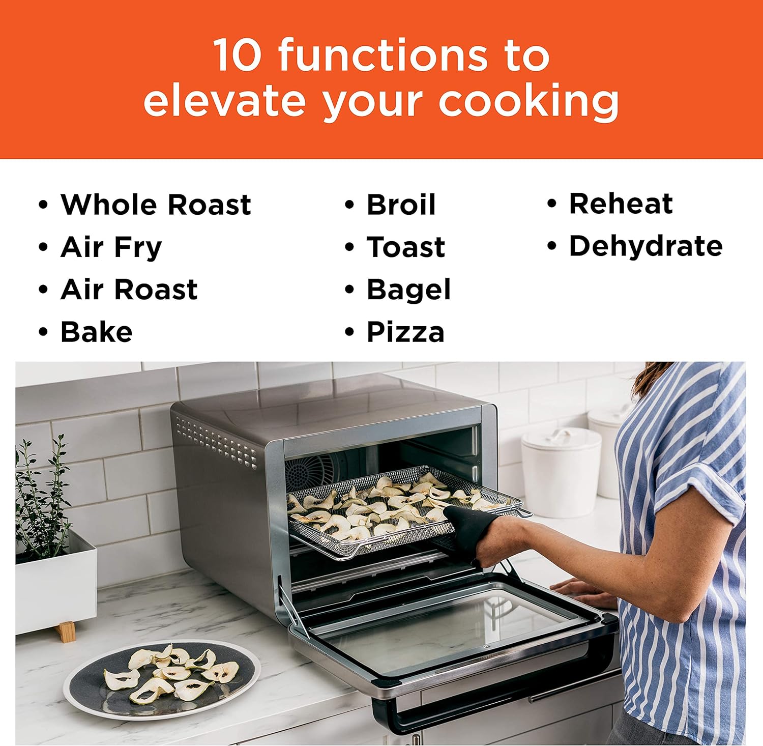 10 in 1 Smart Air Fry Digital Countertop Convection Toaster Oven with Thermometer XL Capacity and a Stainless Steel Finish