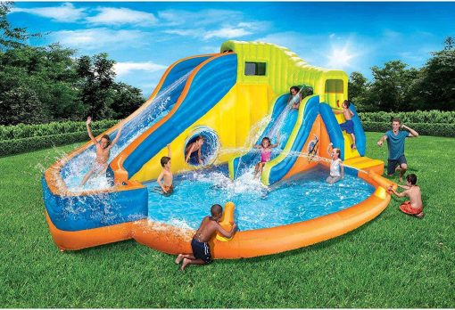 BANZAI Pipeline Twist Kids Inflatable Water Park with Slides, Climbing Wall & Water Cannons, Ages 5+