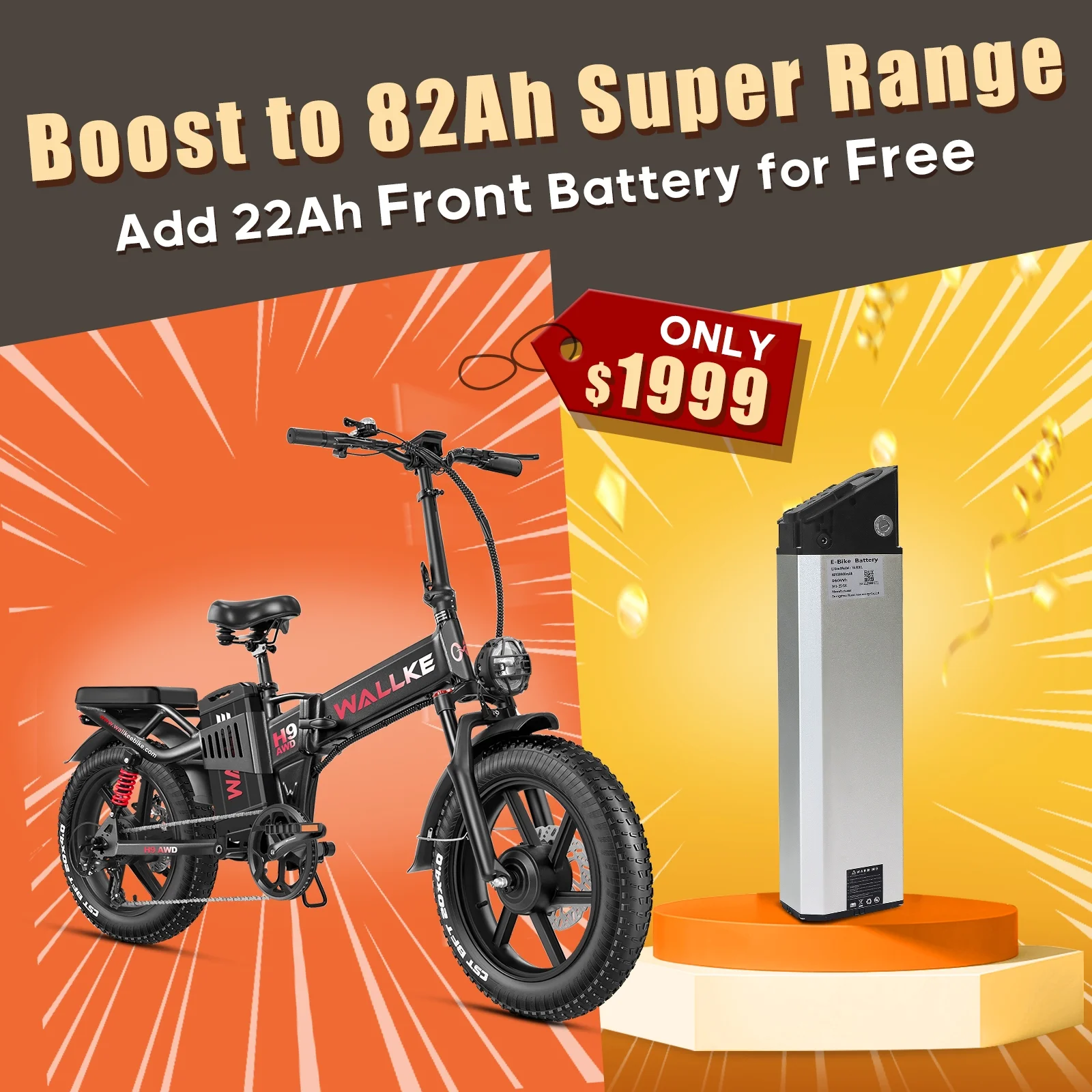 Wallke Electric Bike for Adults,3200W Peak Powerful Dual Motor Ebike,48V 82AH Long Range Foldable Electric Bike,34MPH,7Speed,APP Control E Bike,20