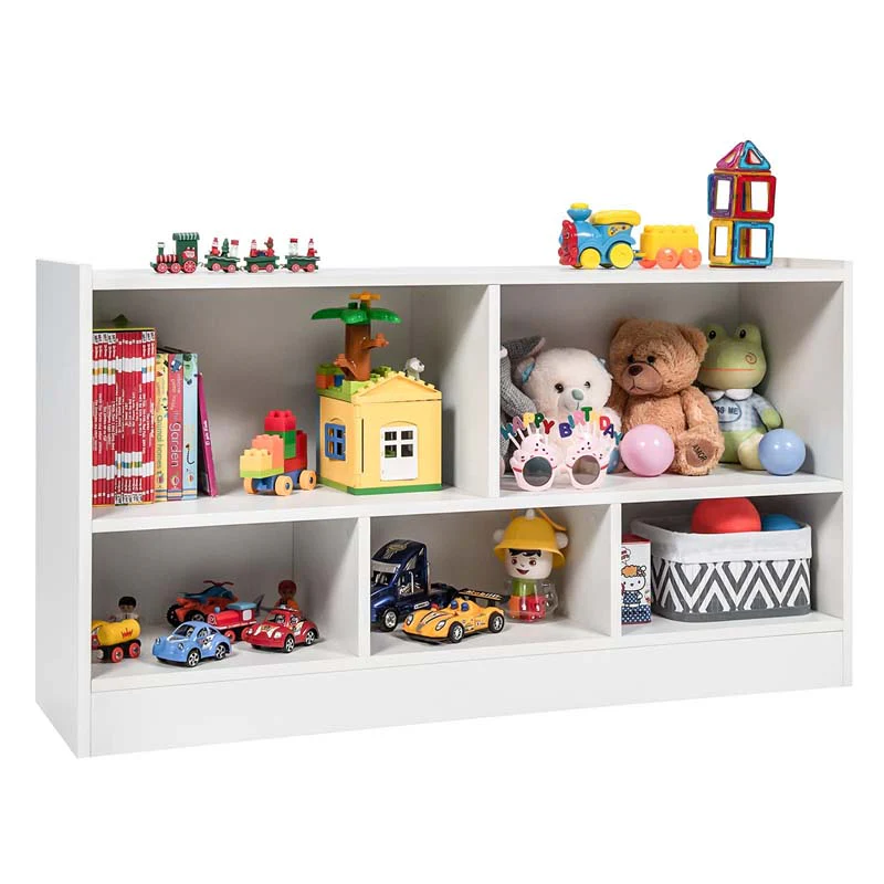 2 Shelf Kids Bookcase 5 Cube Wood Toy Storage Cabinet Organizer For Classroom Playroom Nursery Kindergarten