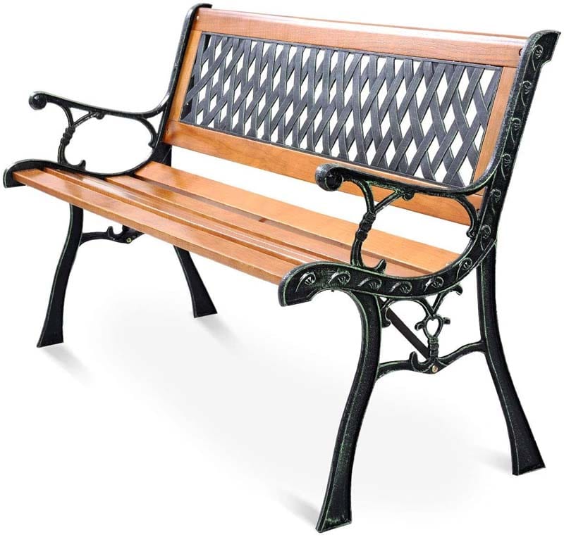 Large Cast Iron Outdoor Bench Seat Weatherproof Wooden Garden Bench For Patio Park Porch