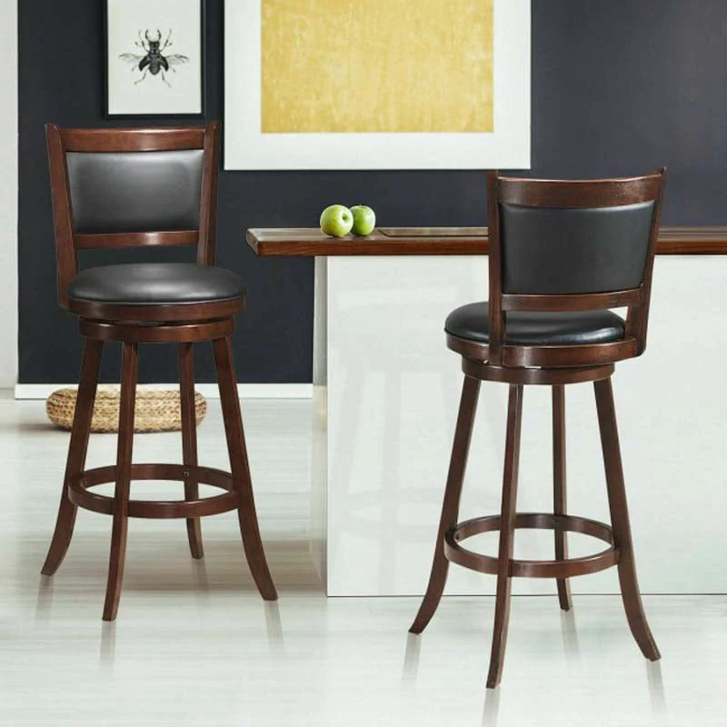 2 Pack 29Quot Wooden Counter Stools 360Deg Swivel Bar Stools With Backs Counter Height Stool Upholstered Bar Chairs Dining Chairs - Comfortable And Ergonomic Design