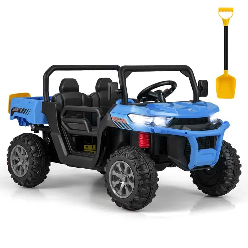 2 Seater Kids Ride On Utv 12V Battery Powered Electric Toy Car With Remote Control Dump Bed Amp Extra Shovel