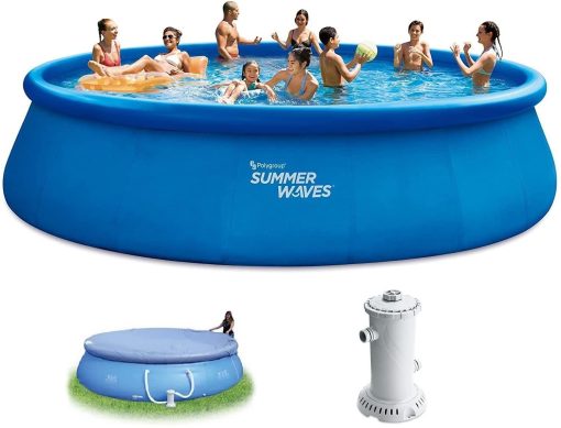 Summer Waves 18ft x 48in Quick Set Above Ground Inflatable Swimming Pool with Filter Pump, Cover, and Ground Cloth