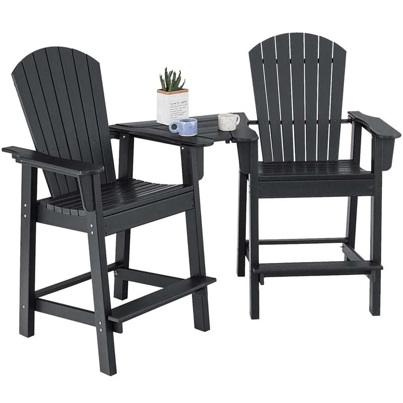 Set Of 2 Tall Adirondack Chair Hdpe Adirondack Barstools With Middle Connecting Tray Amp Umbrella Hole - High Quality Set For Everyday Use