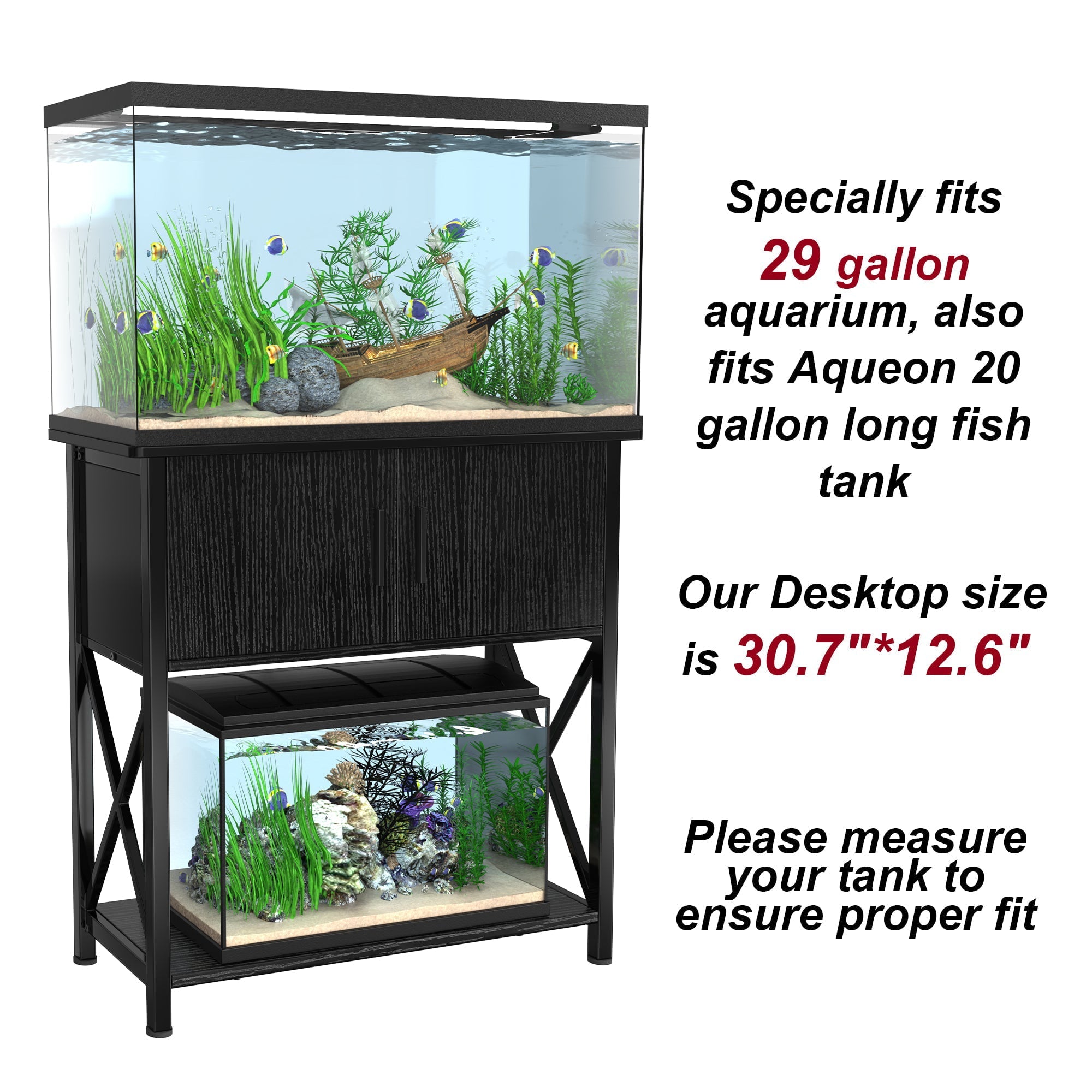 29 Gallon Aquarium Stand Metal Fish Tank Stand with Cabinet,30.7