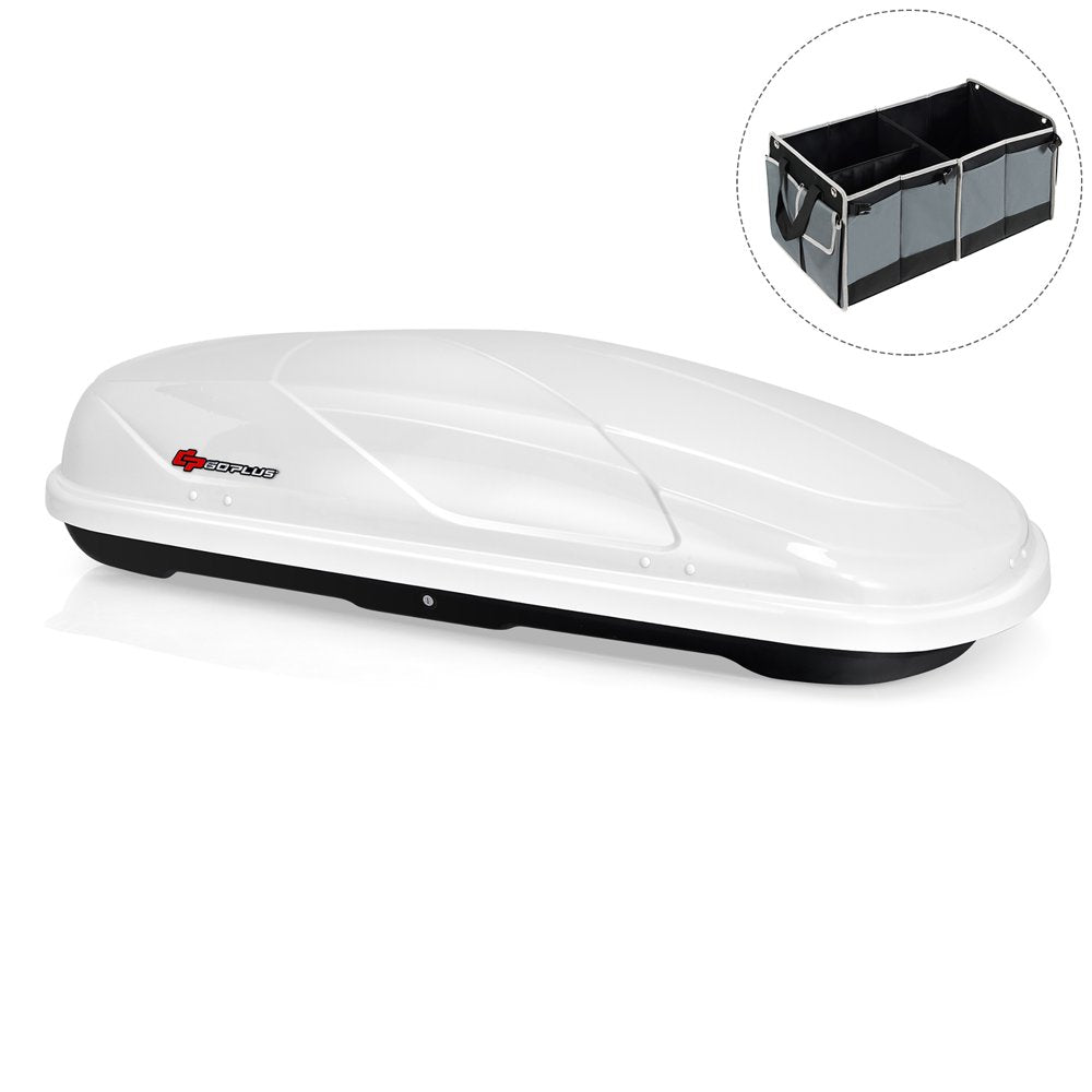 Goplus 14 Cubic Feet Cargo Box Dual Sided Opening Rooftop Carrier W/Car Trunk Organizer