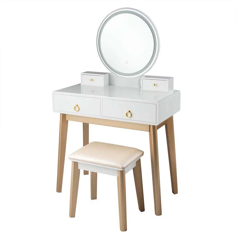 Modern Makeup Vanity Set With Touch Screen Dimming Mirror And 3 Color Led Lighting Modes Jewelry Divider Dressing Table - High Quality Set For Everyday Use