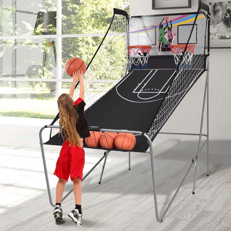 2 Player Foldable Basketball Arcade Game With 4 Balls Indoor Double Shot Electronic Basketball Game