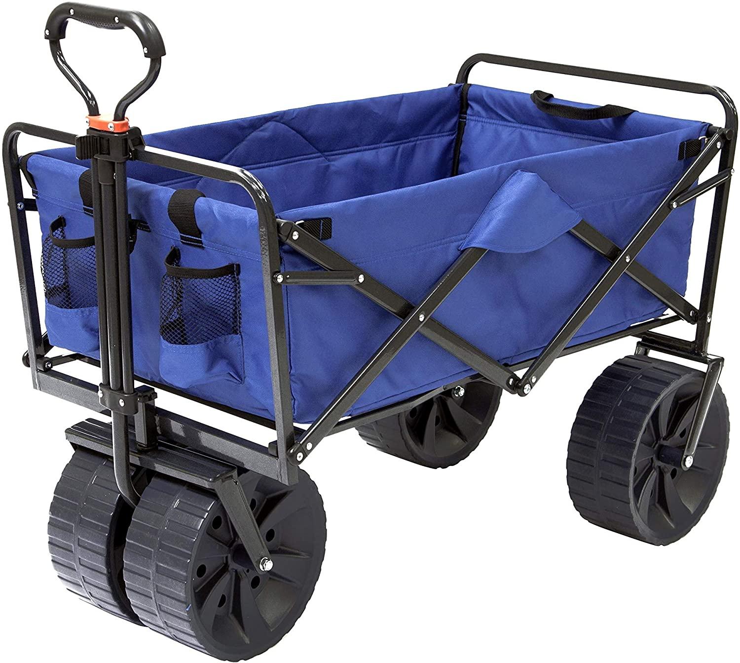 Mac Sports Heavy Duty Collapsible Folding All Terrain Utility Beach Wagon Cart, Blue/Black