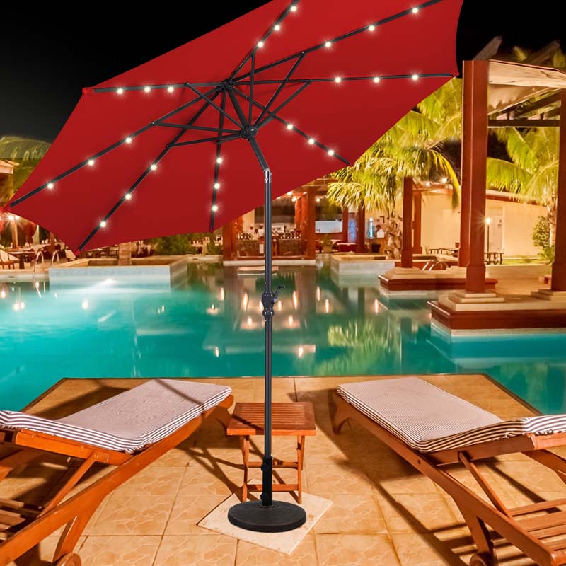 10 Ft Outdoor Market Patio Umbrella With Solar Led Lights Amp Crank Easy Tilt Table Umbrella For Deck Pool