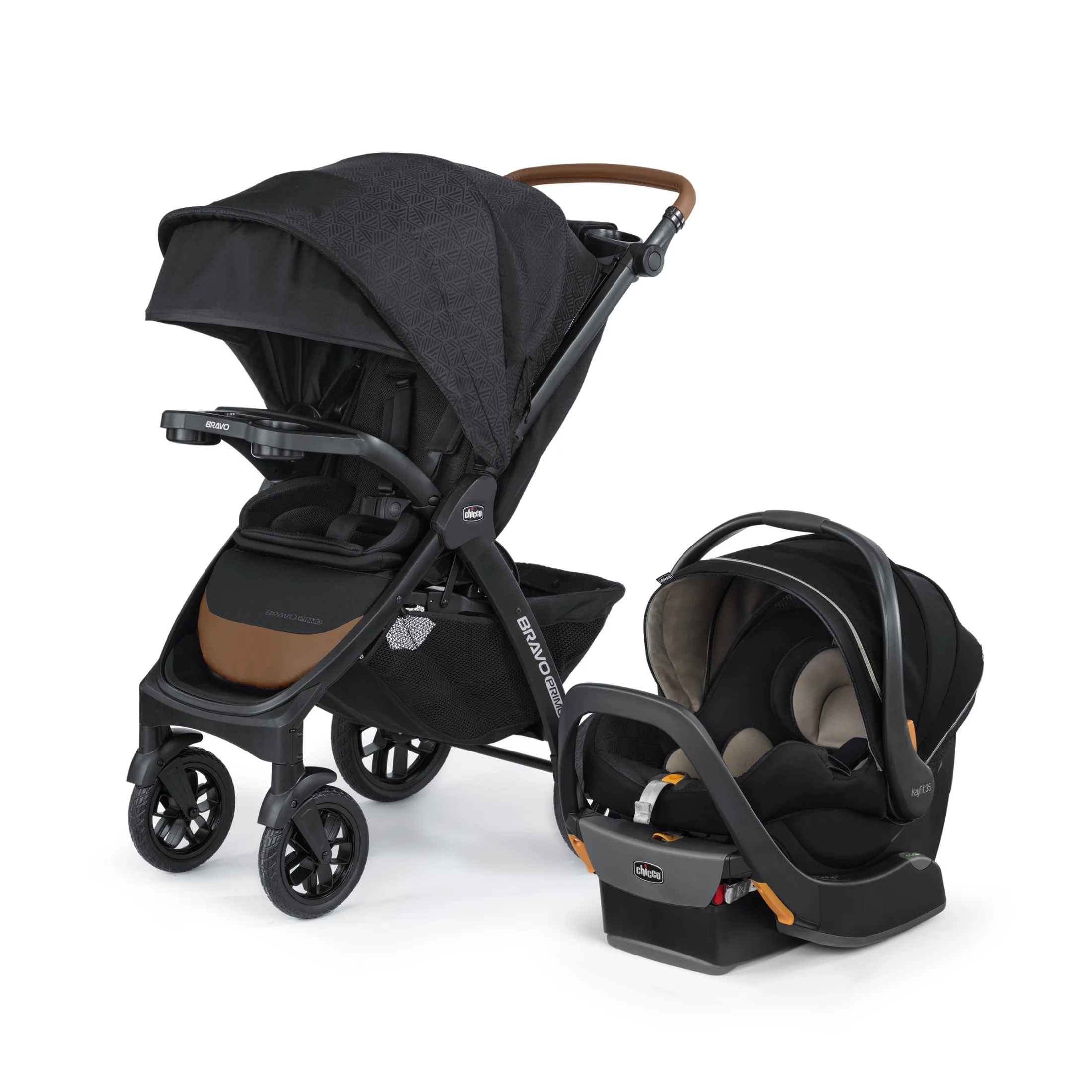 Chicco Bravo Primo Trio Travel System Stroller with KeyFit 35 Zip Infant Car Seat - Springhill (Black), New