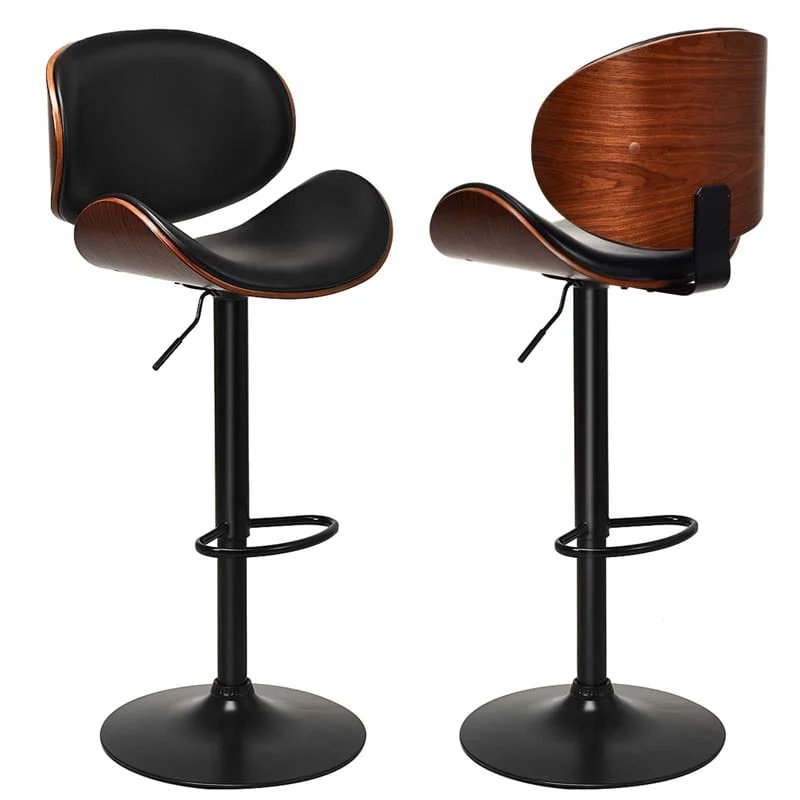 Set Of 2 Adjustable Swivel Pu Leather Bar Stools Counter Height Dining Chairs With Iron Base Amp Curved Footrest - High Quality Set For Everyday Use