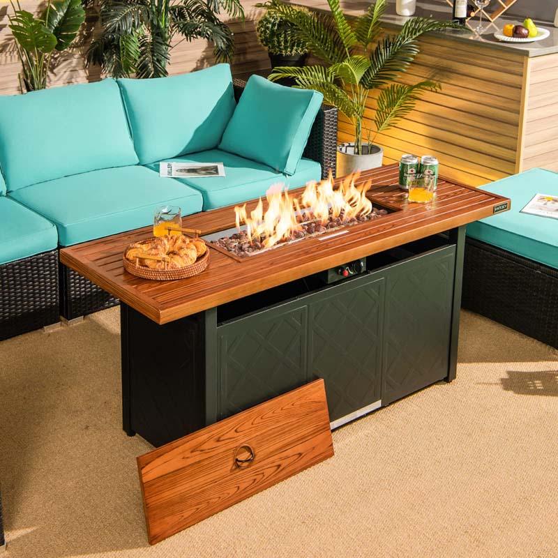 57Quot 50000 Btu Propane Outdoor Fire Pit Table Rectangular Auto Ignition Patio Gas Fire Table With Lid And Lava Rocks