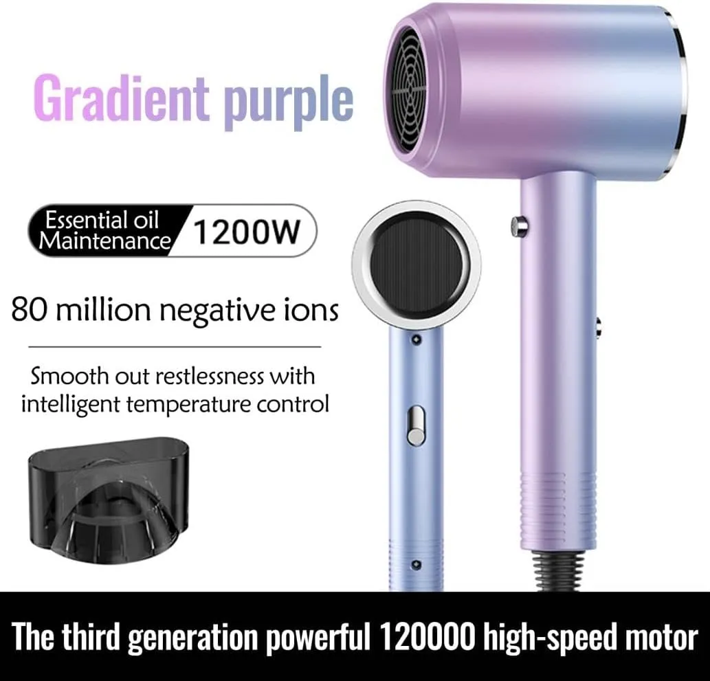 Blue Light Hair Care Gradient Hair Dryer Electric Hair Dryer Household Constant Temperature Cold and Hot Hair Dryer Silent Hair Dryer (Purple)