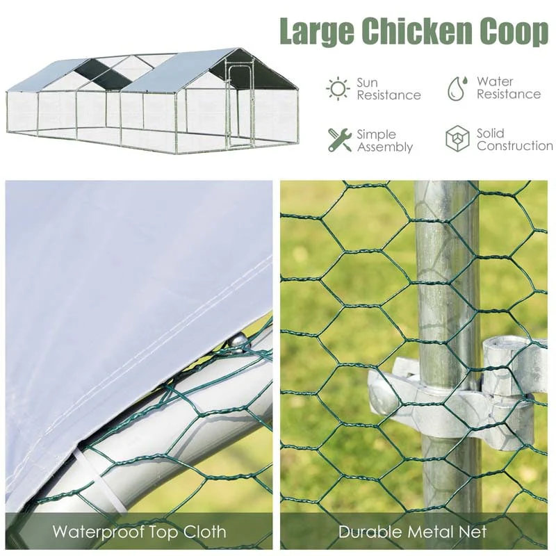 26 Ft Large Metal Walk In Chicken Coop Cage Runs Hen House With Cover Amp Lockable Door - Waterproof Protective Cover