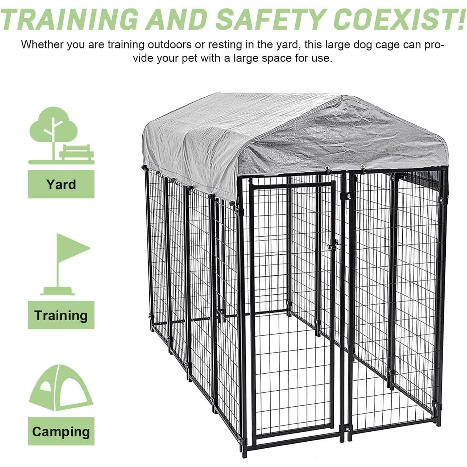 NiamVelo 8'x4'x6' Large Dog Kennel Heavy Duty Playpen Welded Dog Cage with Water-Resistant Cover, Outdoor Dog Fence Crate for Backyard, Black