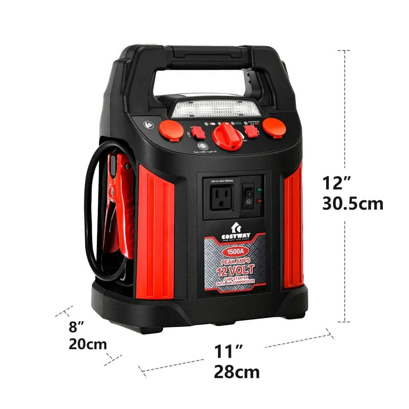 Portable Power Station Jump Starter 1500 700 Instant Amps 180 Psi Digital Air Compressor Power Bank Charger Built In Inverter