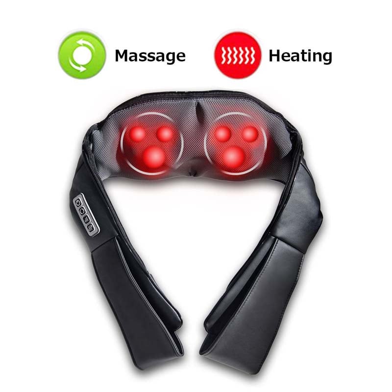 Heated Shiatsu Neck Back Massager Electric 3D Kneading Massage Pillow Shoulder Massager For Home Office Use