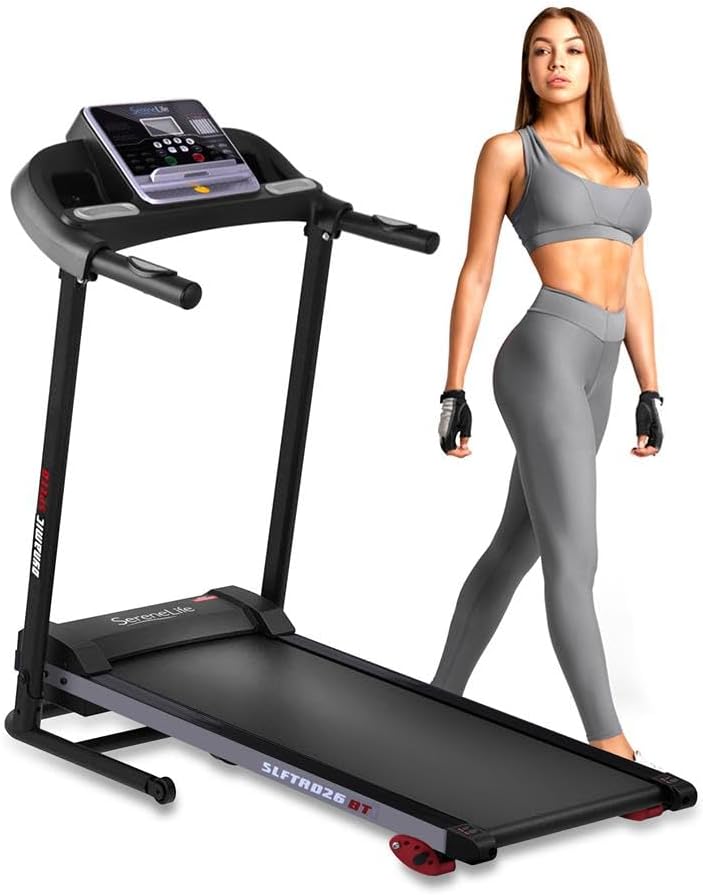 SereneLife Folding Treadmill - Foldable Home Fitness Equipment with LCD for Walking & Running - Cardio Exercise Machine - Preset and Adjustable Programs - Bluetooth Connectivity