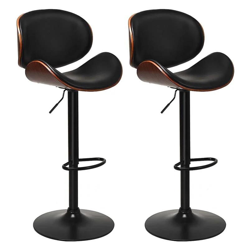 Set Of 2 Adjustable Swivel Pu Leather Bar Stools Counter Height Dining Chairs With Iron Base Amp Curved Footrest - High Quality Set For Everyday Use