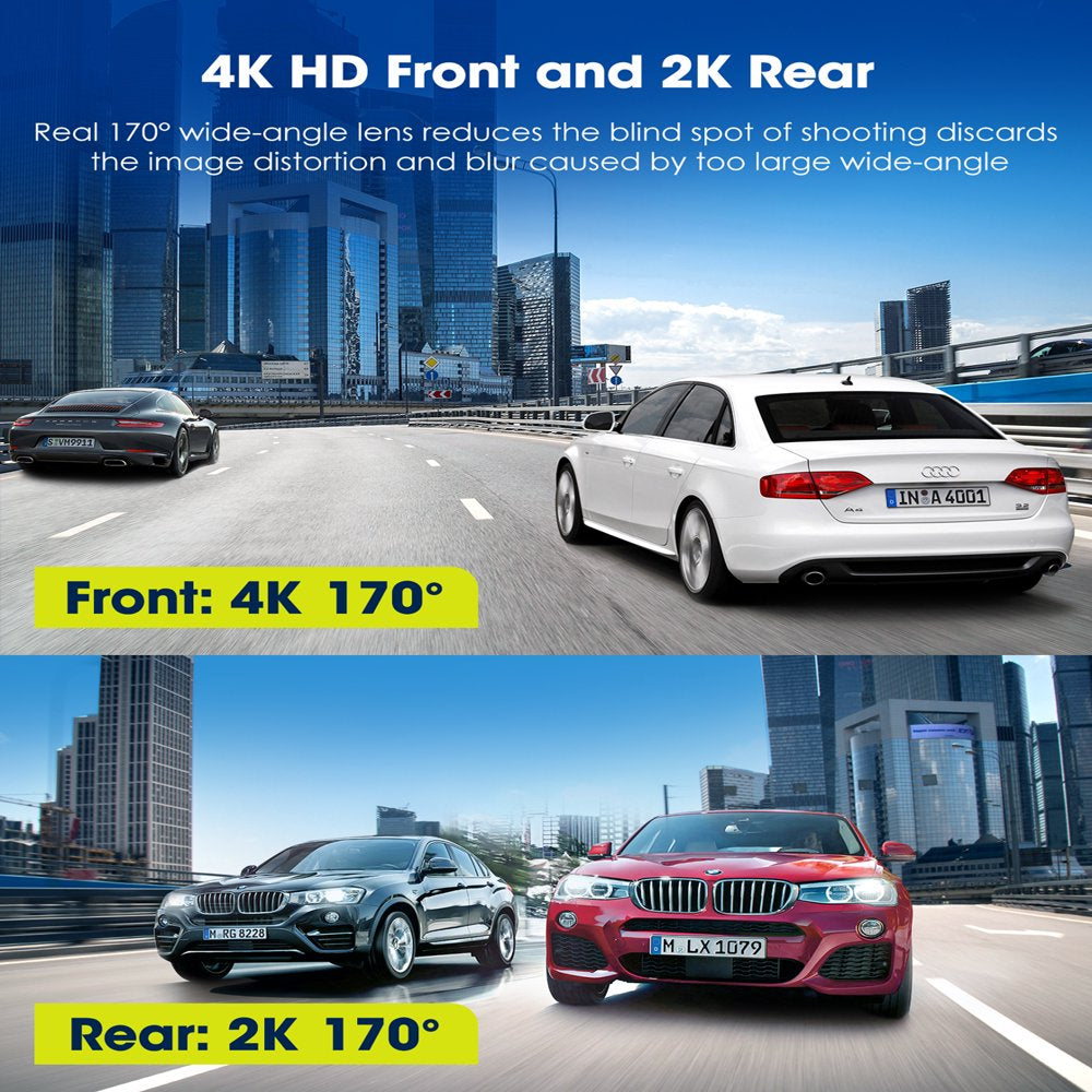 TOGUARD Dash Cam 4K with 5Ghz Wifi GPS, 4K 2K Dash Cam Front and Rear 3.16" Touch Screen with 64GB Memory Card
