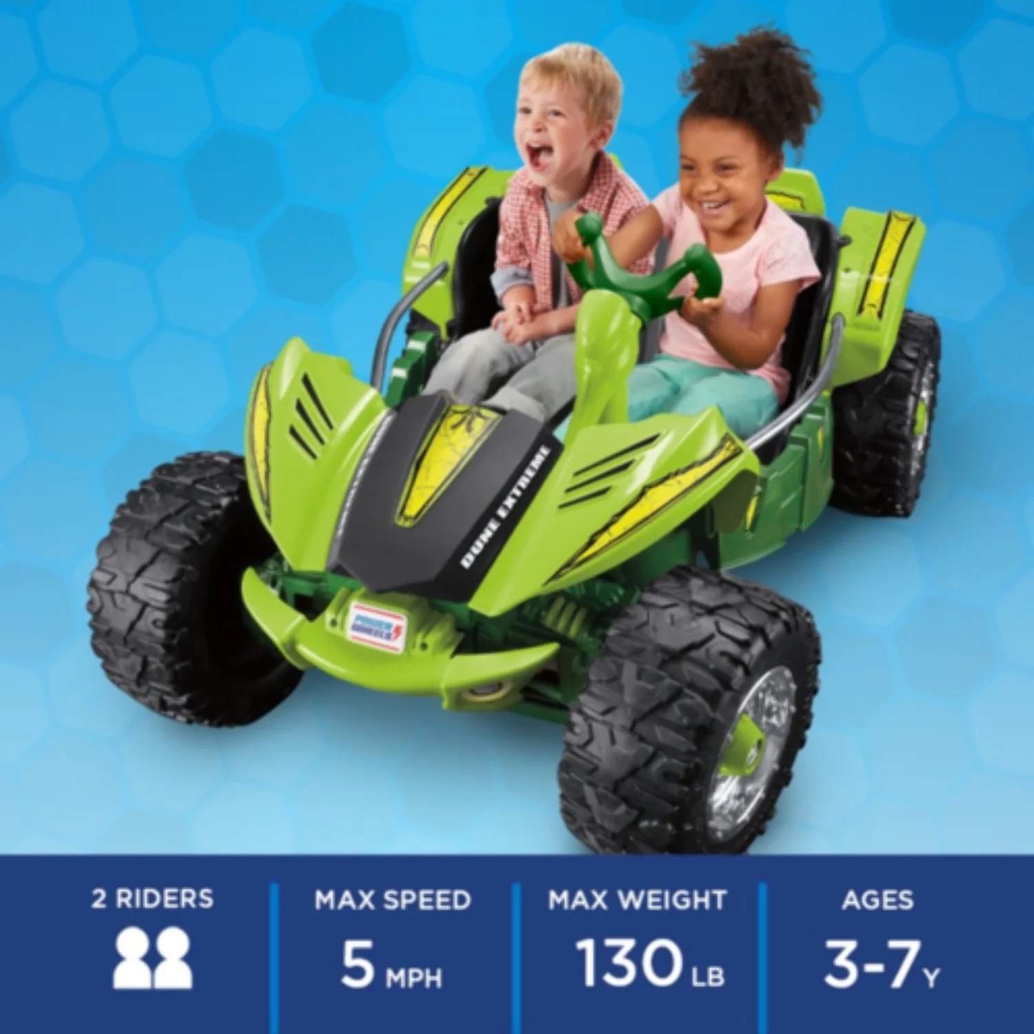 12V Kids Ride-On Electric Dune Racer - Extreme Steel Frame - Rechargeable Battery - Green Color