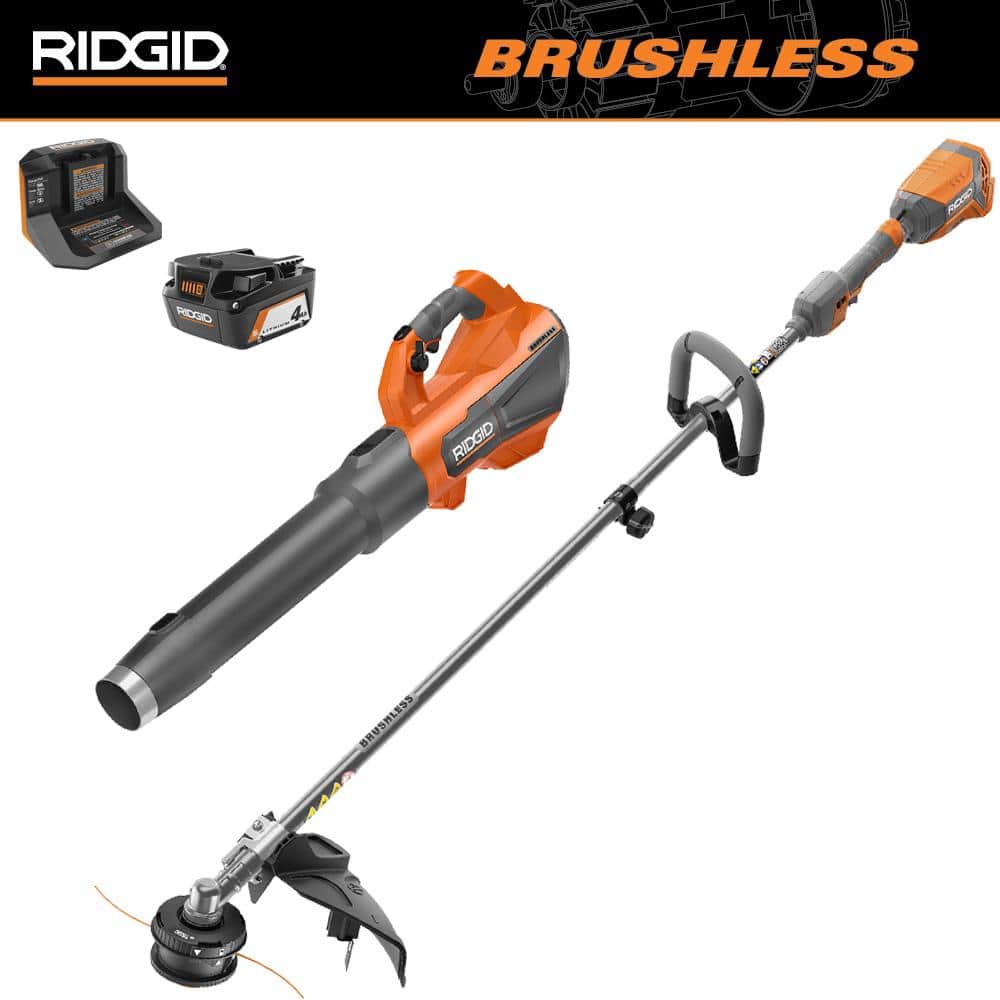 18V Brushless 14 in. Cordless Battery String Trimmer and Leaf Blower 2-Tool Combo Kit with 4.0 Ah Battery and Charger R019001