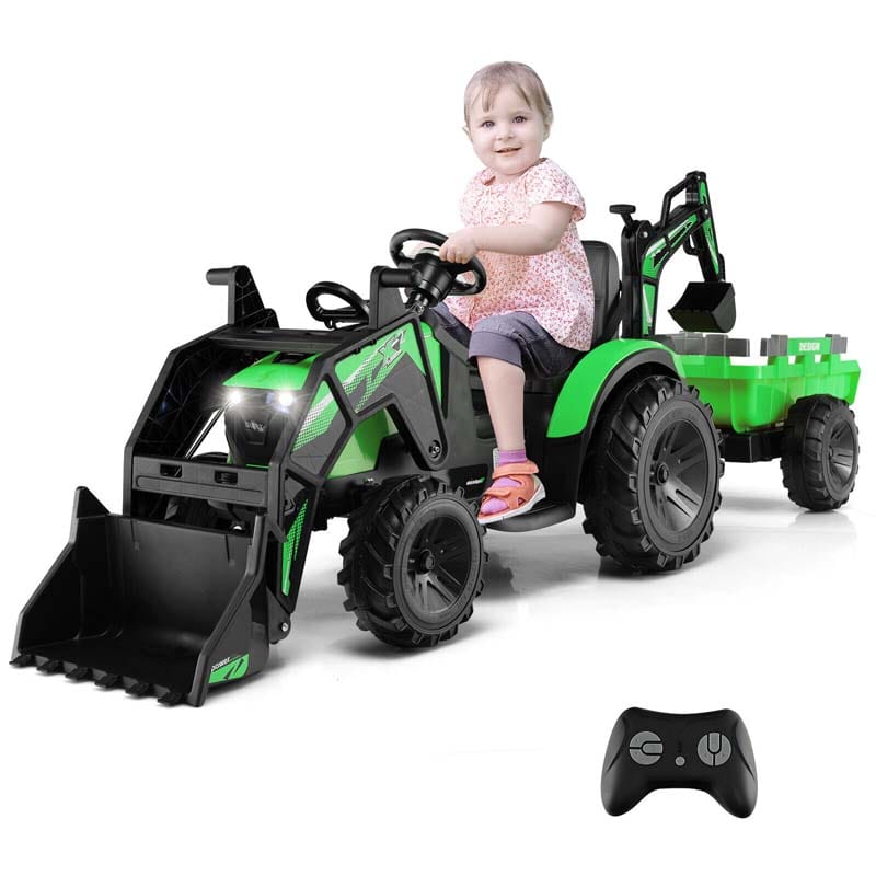 3 In 1 Kids Ride On Tractor Excavator Bulldozer 12V Battery Powered Rc Construction Vehicle With Trailer