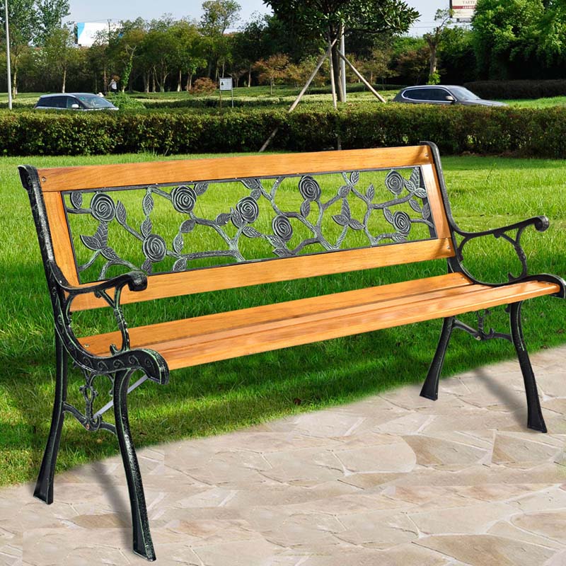 50Quot Garden Park Bench Cast Iron Amp Hardwood Weatherproof Outdoor Bench Patio Porch Loveseat Chair - Comfortable And Ergonomic Design