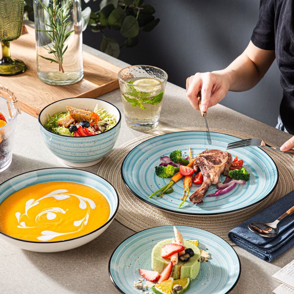 Vancasso 48 Piece Stoneware Dinnerware Set, Blue Dinner Set, Service for 12