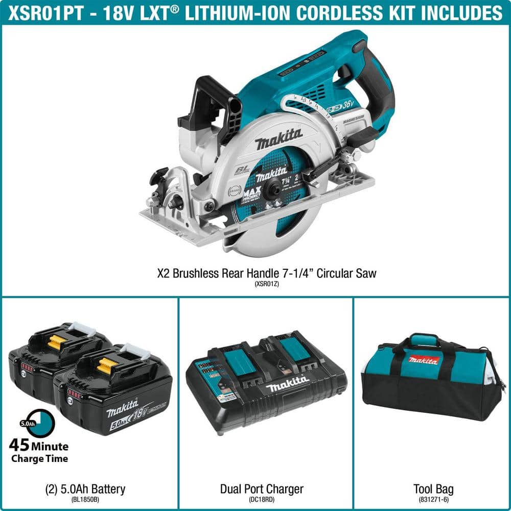 18V X2 LXT 5.0Ah Lithium-Ion (36V) Brushless Cordless Rear Handle 7-1/4 in. Circular Saw Kit XSR01PT