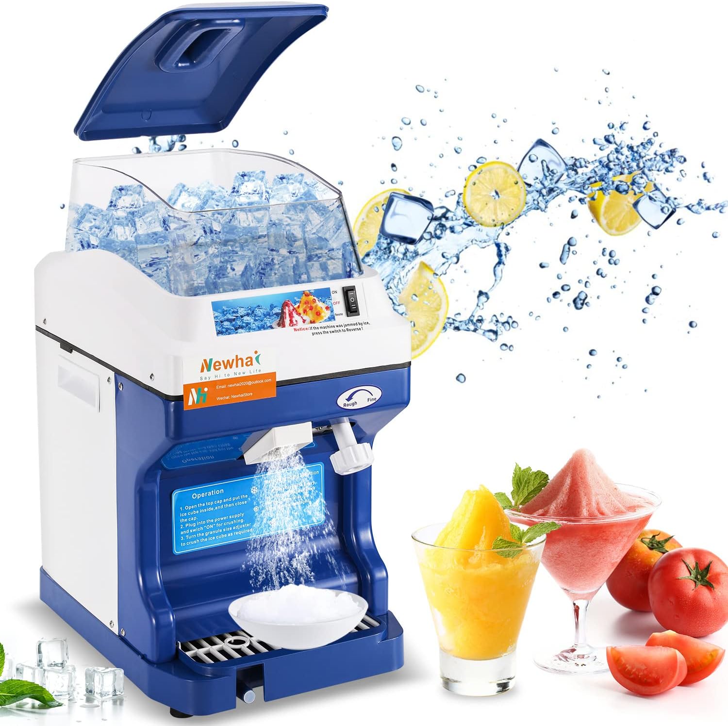 Commercial ice shredder Electric shave ice machine 300W automatic shave ice machine 1400RPM adjustable thickness 441 lb/h shave ice machine