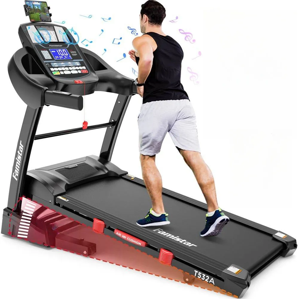 Famistar 4.5HP Foldable Treadmill with 15 Auto Incline Levels, 10MPH Speed, 300LB Capacity, Home Fitness Equipment