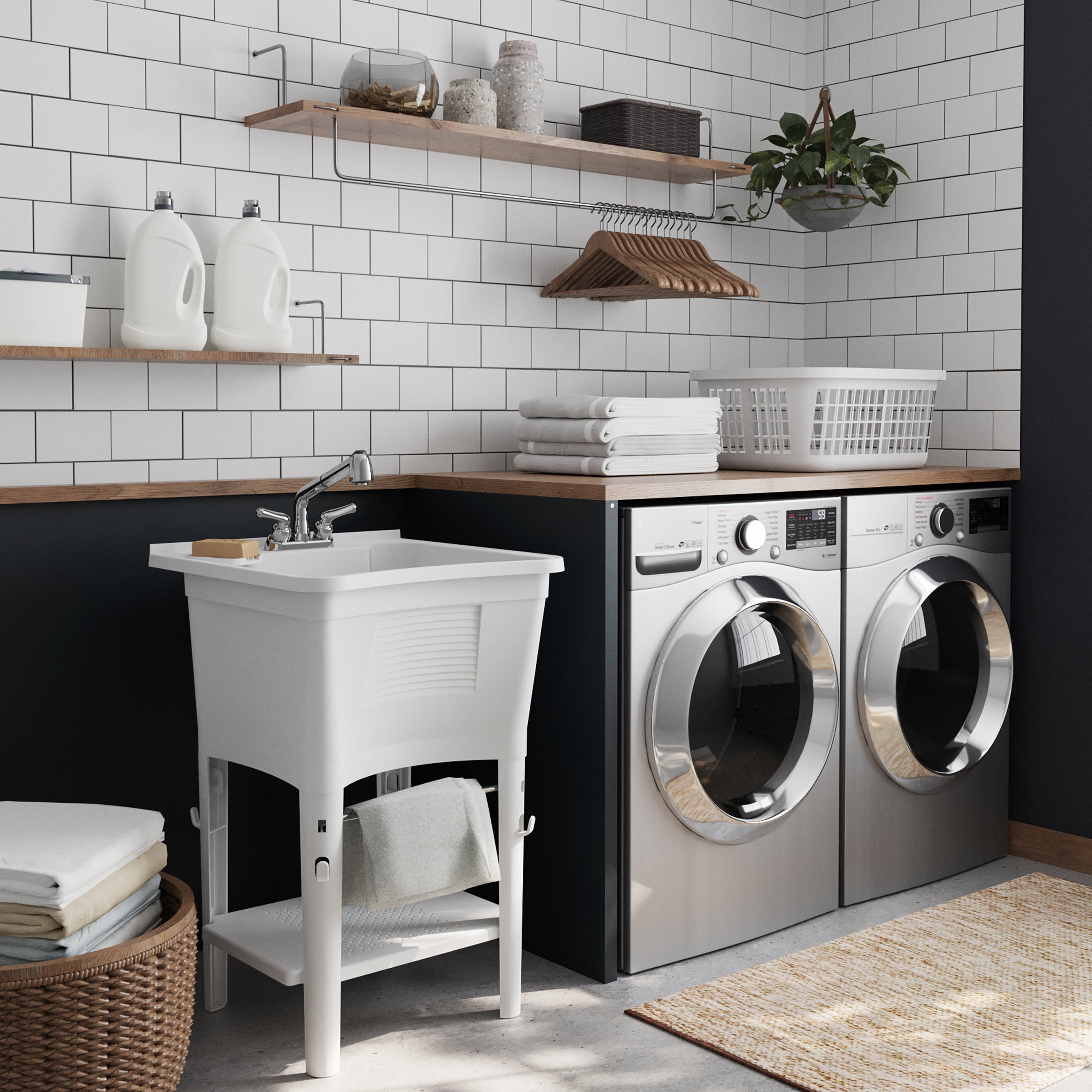 Zenna Home Ergo Tub Utility Sink with Pull-Out Faucet: Laundry Tub with 24